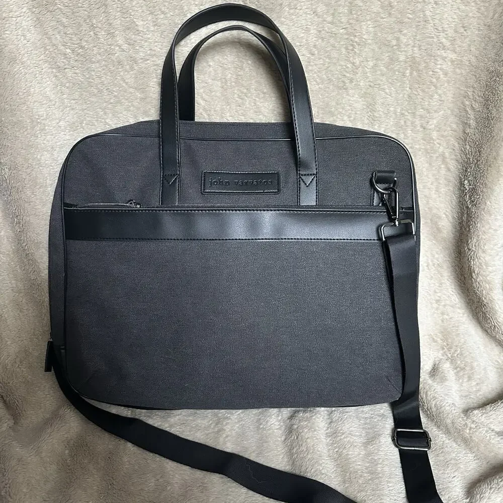 John Varvatos Weekender Laptop Messenger Bag Carryon Vinyl Travel Black Gray
